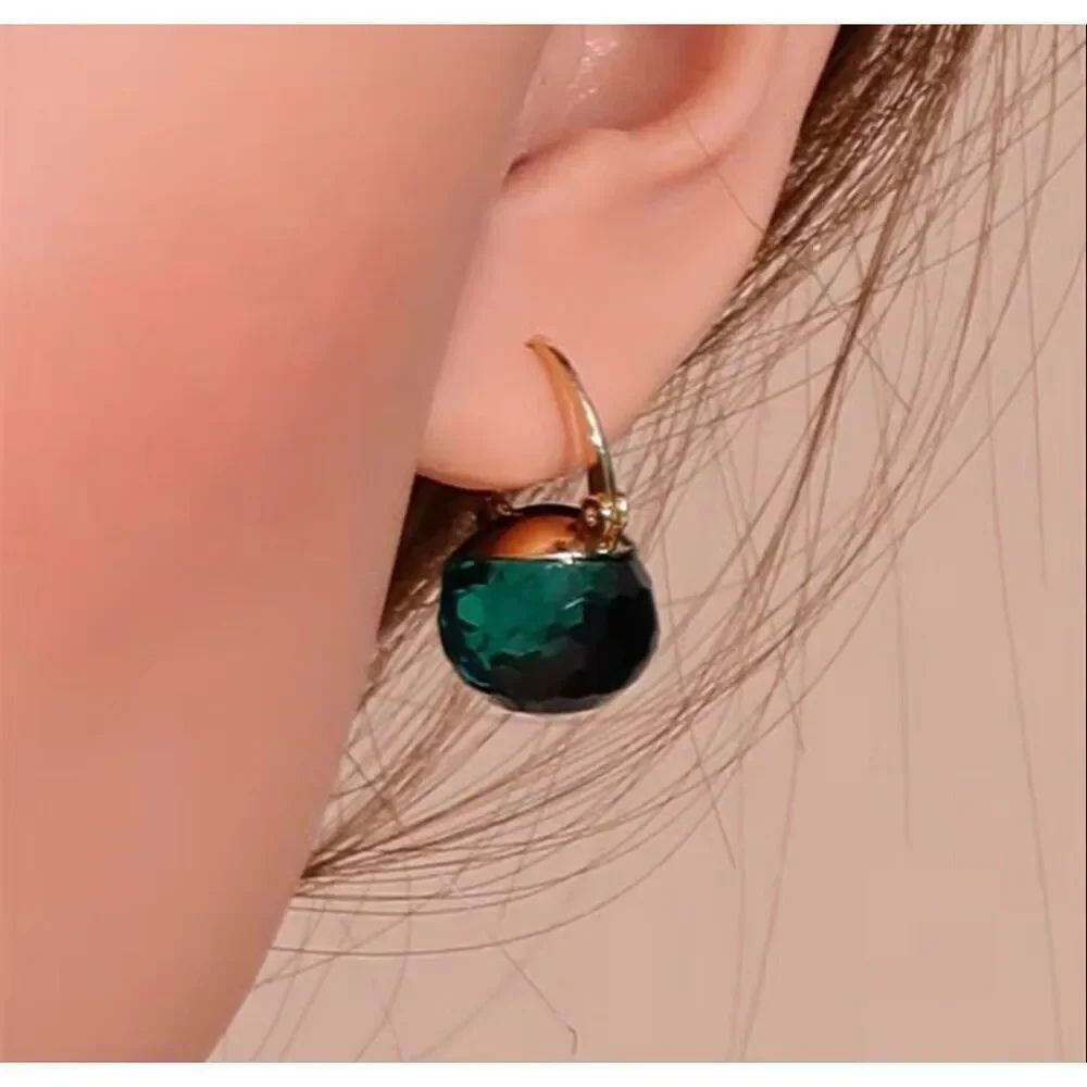 Anthropologie Green Crystal Drop Earrings Gold Tone Statement Jewelry NWOT